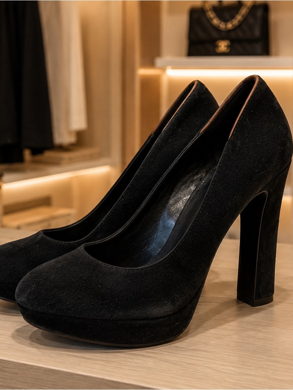 Minelli Black Suede Platform Heel Pumps Size 37 EU / US 6.5-7 Women